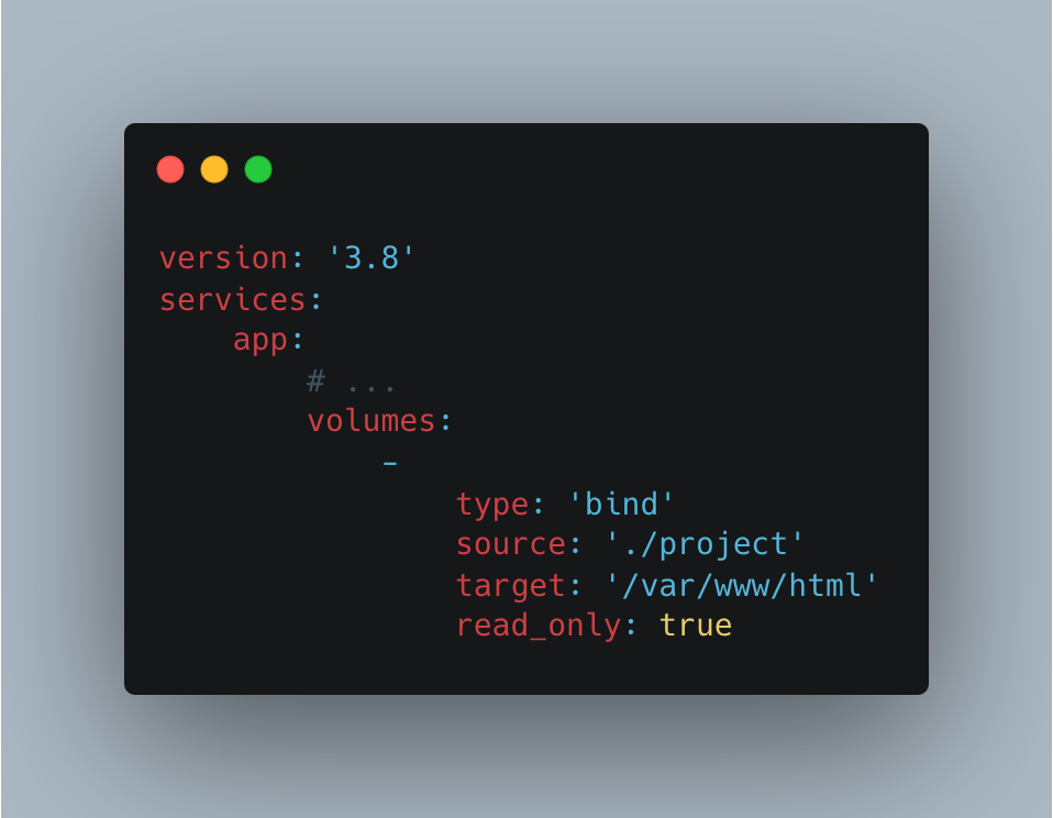 docker compose long volume syntax - project directory and read only