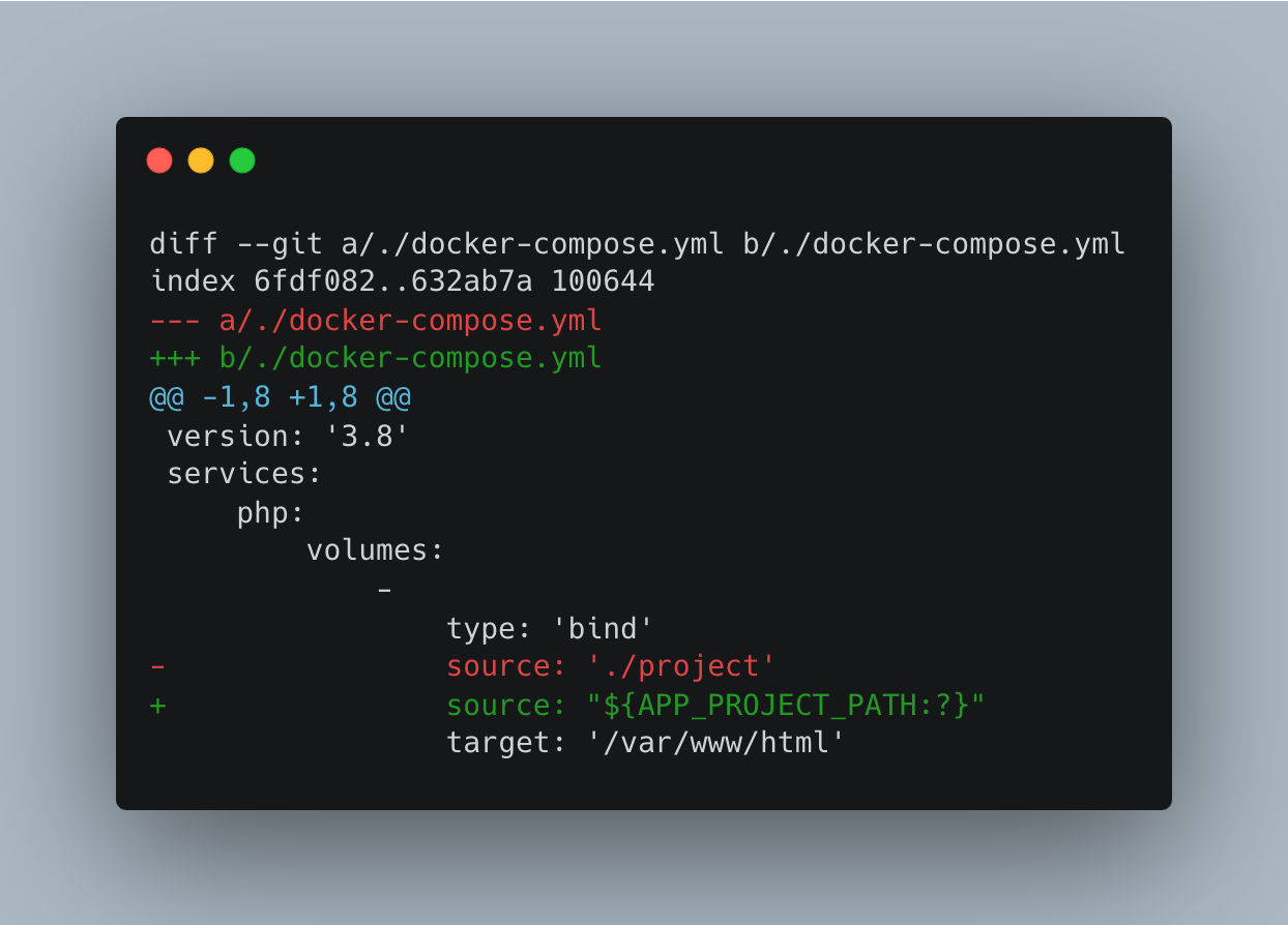 diff in docker-compose.yml - from hardcoded directory to variable one